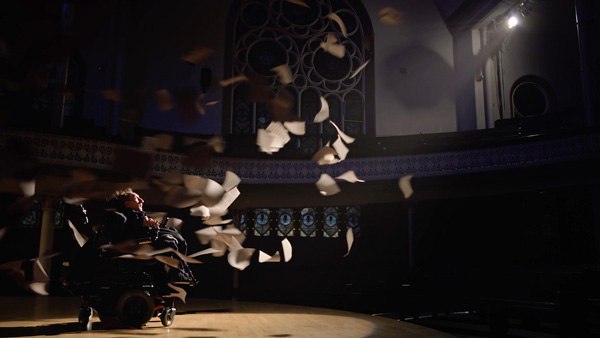 A scene from the documentary Ari's Theme where Ari imagines his sheet music flying into the air.